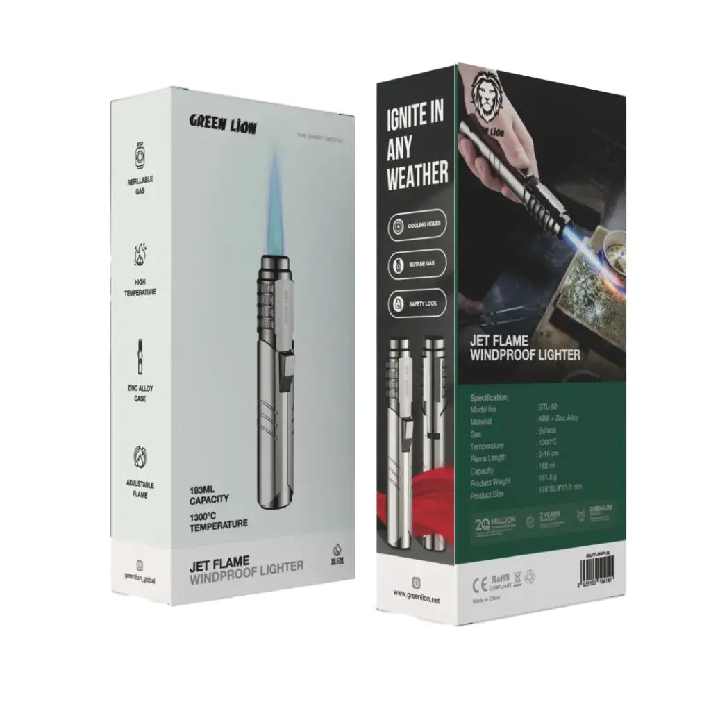Green Lion Jet Flame Windproof Lighter - Silver
