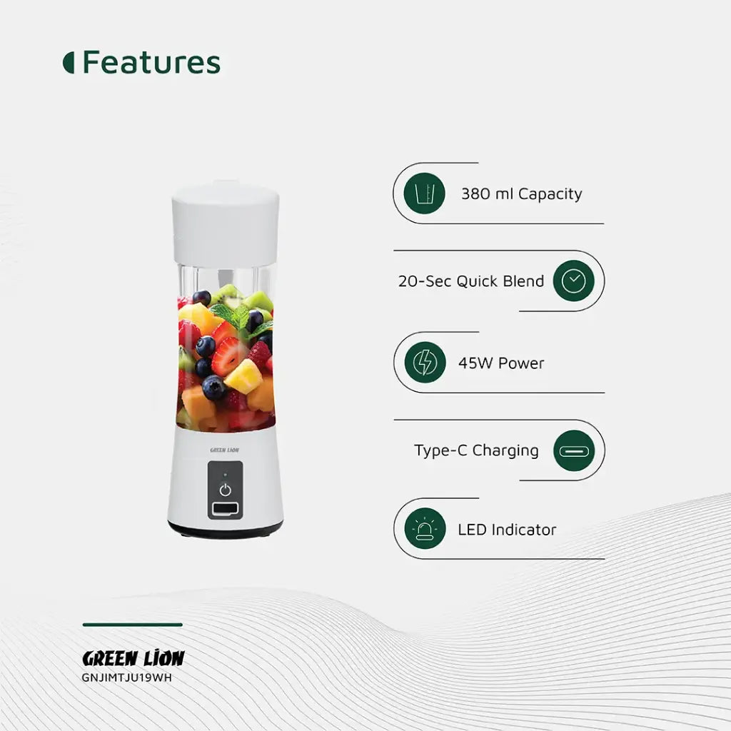 Green Lion Juice Mate Portable Juicer 380mL – White