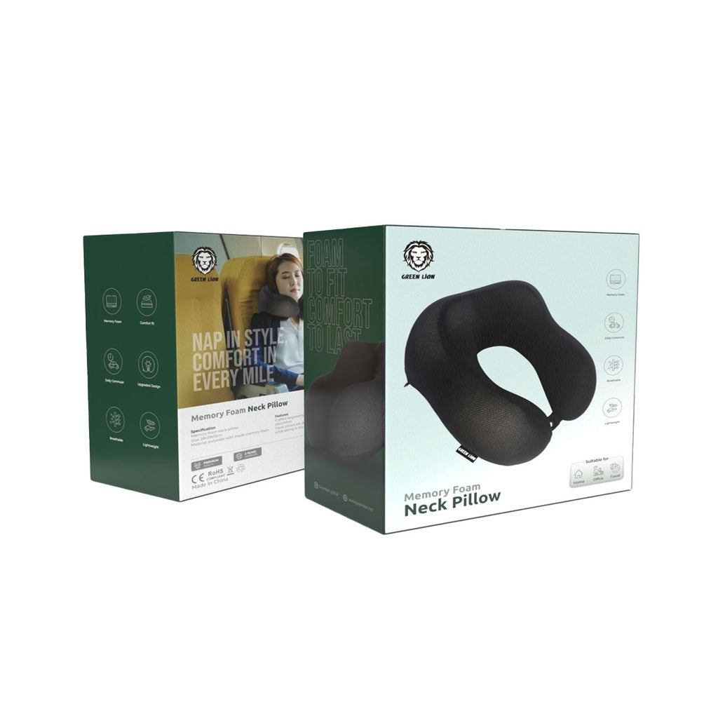 Green Lion Memory Foam Travel Neck Pillow - Black