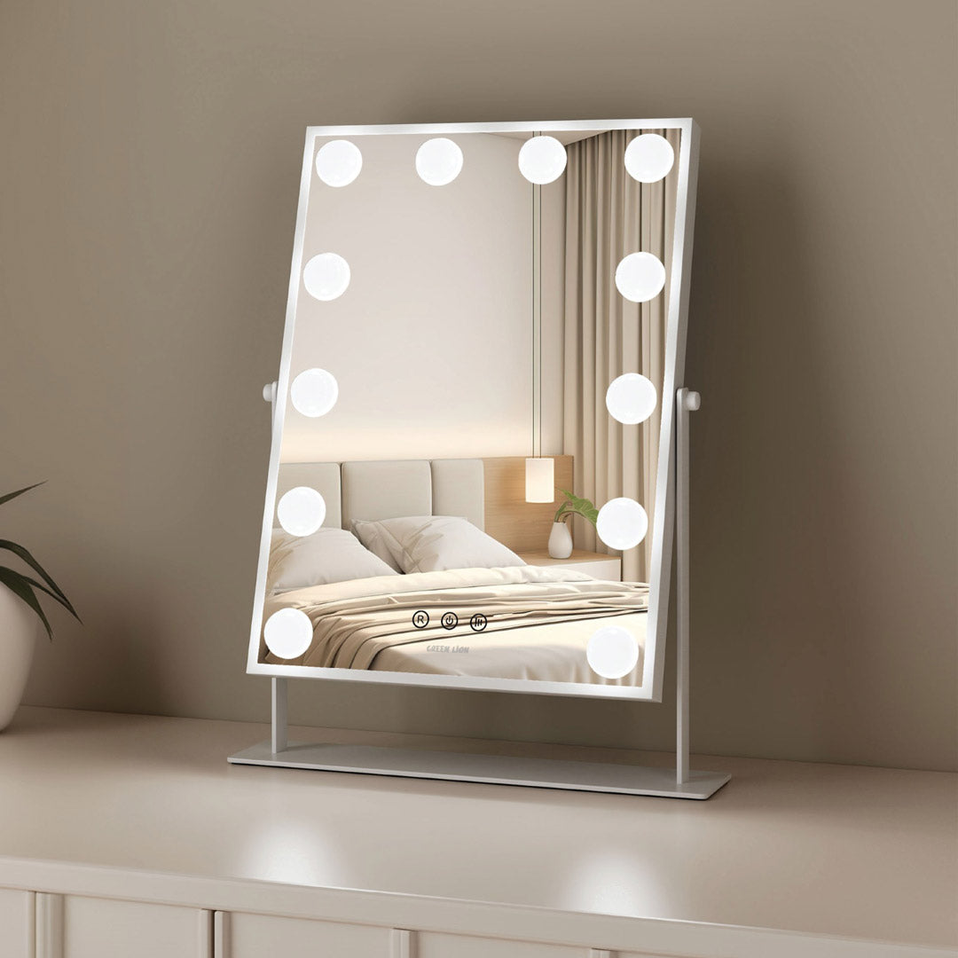 Green Lion Make Up Mirror Glam Shine Makeup Mirror 12 LED Lights Combo pack of 2- White