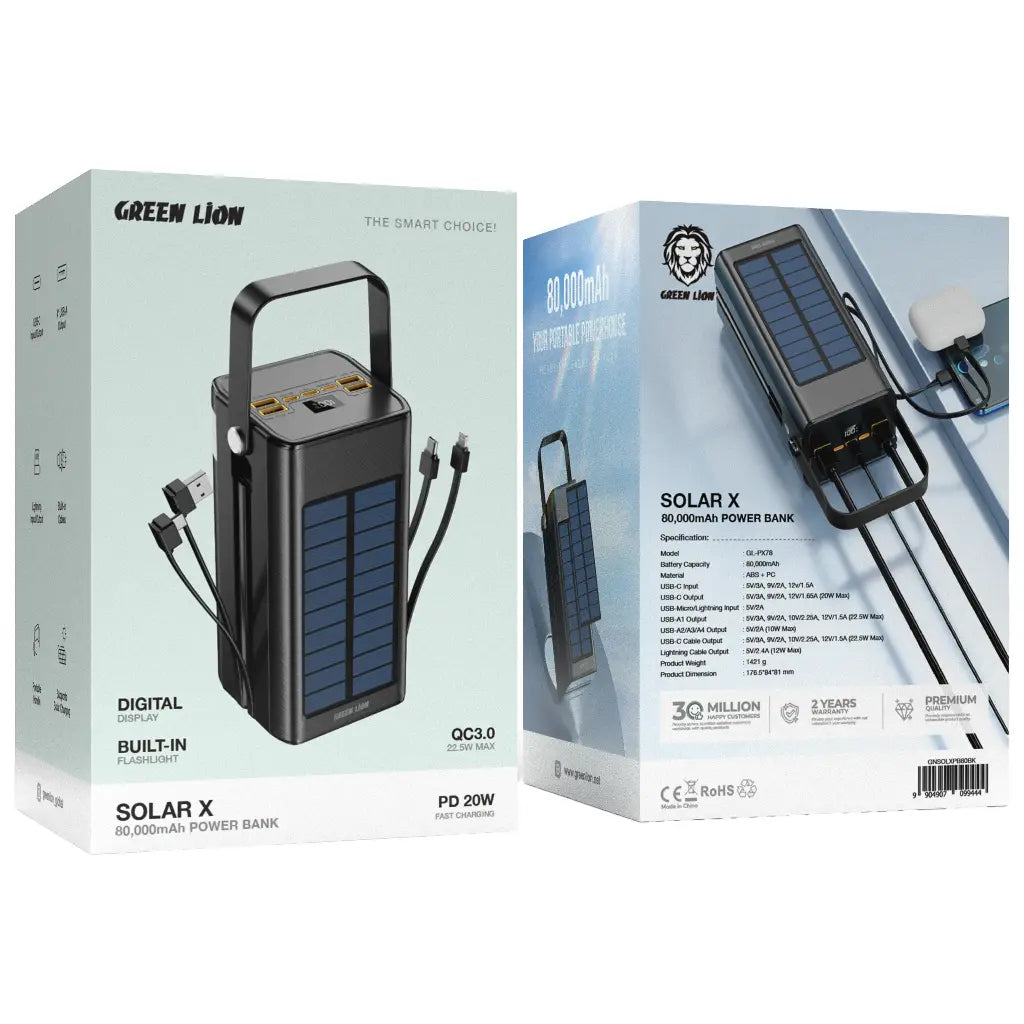 Powerology Green Lion Solar X 100,000mAh Power Bank – Black (GNSOLXPB100BK) Powerology Green Lion Solar X 100,000mAh Power Bank – Black (GNSOLXPB100BK)
