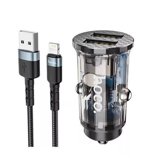Hoco DZ3 Car Charger Set 2USB 2.4A Car Charger Set With Lightning Cable