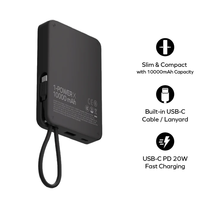 Momax 1-Power X Power Bank 10000mAh With Built-in USB-C Cable Momax 1-Power X Power Bank 10000mAh With Built-in USB-C Cable