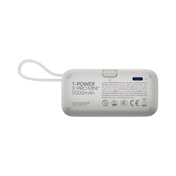Momax 1-Power X Pro Mini+ 5000mAh Power Bank with Apple Watch Fast Charger - White Momax 1-Power X Pro Mini+ 5000mAh Power Bank with Apple Watch Fast Charger - White