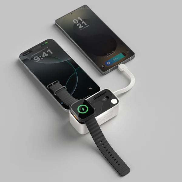 Momax 1-Power X Pro Mini+ 5000mAh Power Bank with Apple Watch Fast Charger - White Momax 1-Power X Pro Mini+ 5000mAh Power Bank with Apple Watch Fast Charger - White