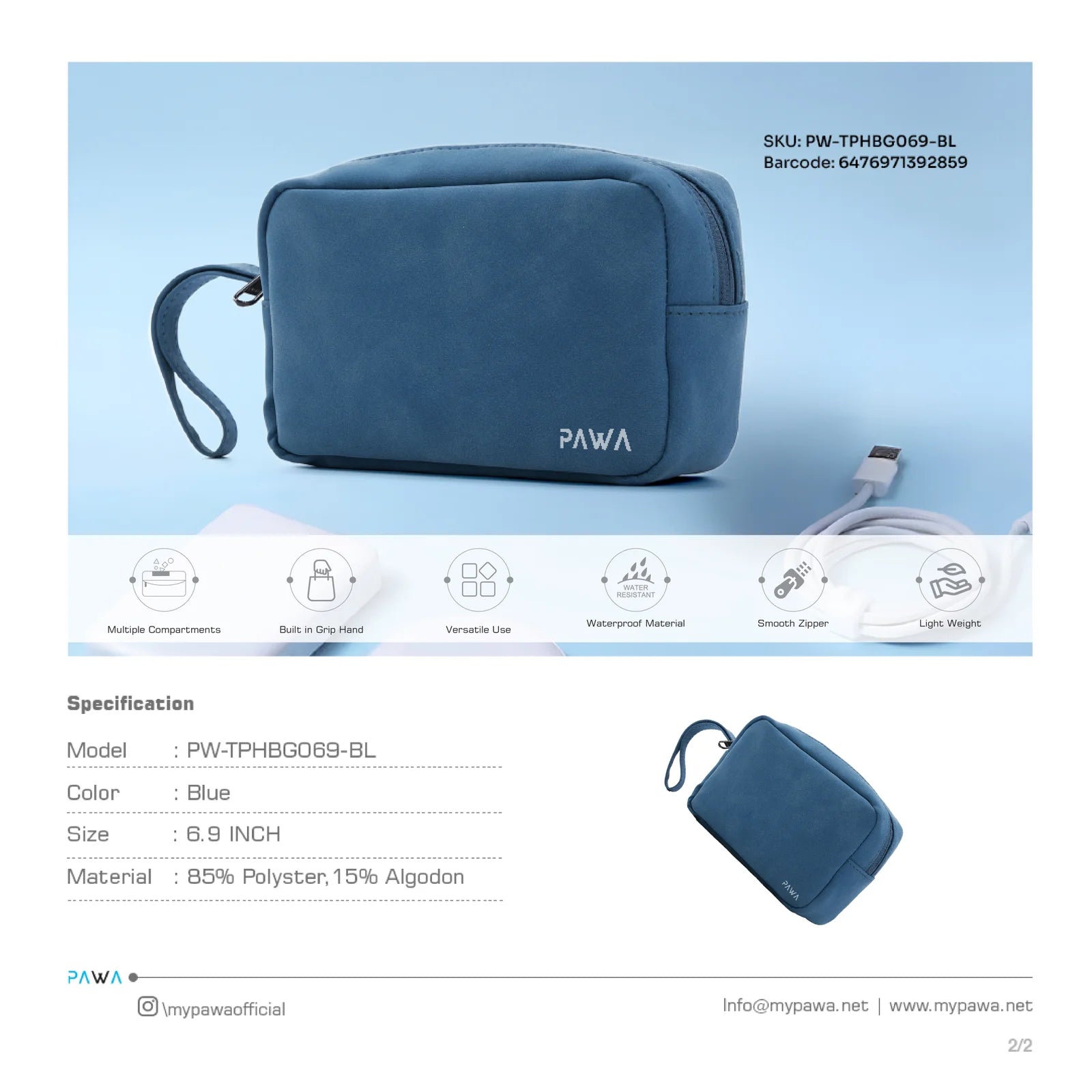 PAWA Bello Travel Pouch - Blue PAWA Bello Travel Pouch - Blue