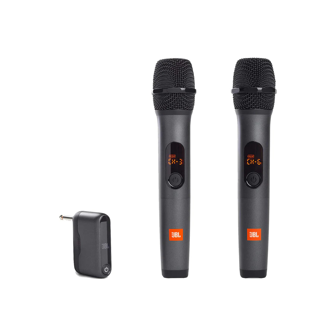 JBL Wireless Mic system with two microphones for karaoke, events, and professional use in Qatar.