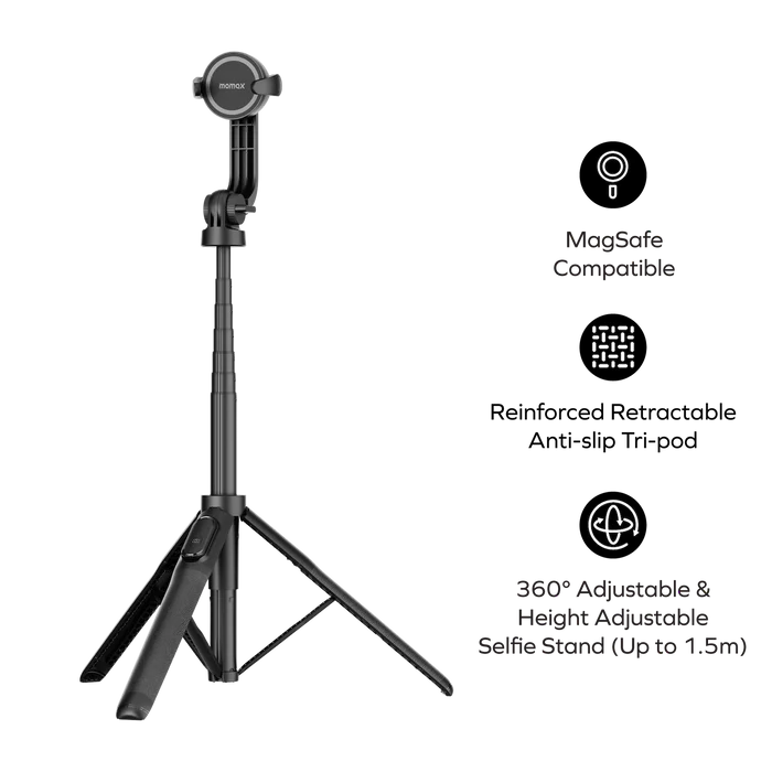 MOMAX 1-Snap Pole Magnetic Tripod Selfie Stick with Wireless Remote