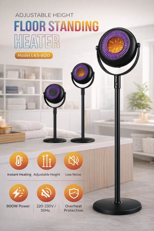 Adjustable Height Floor Standing Heater 800W (LKS-800) Black