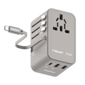 Momax 1-World 70W GaN 3-port AC travel adaptor with built-in USB-C cable grey – Qatar


