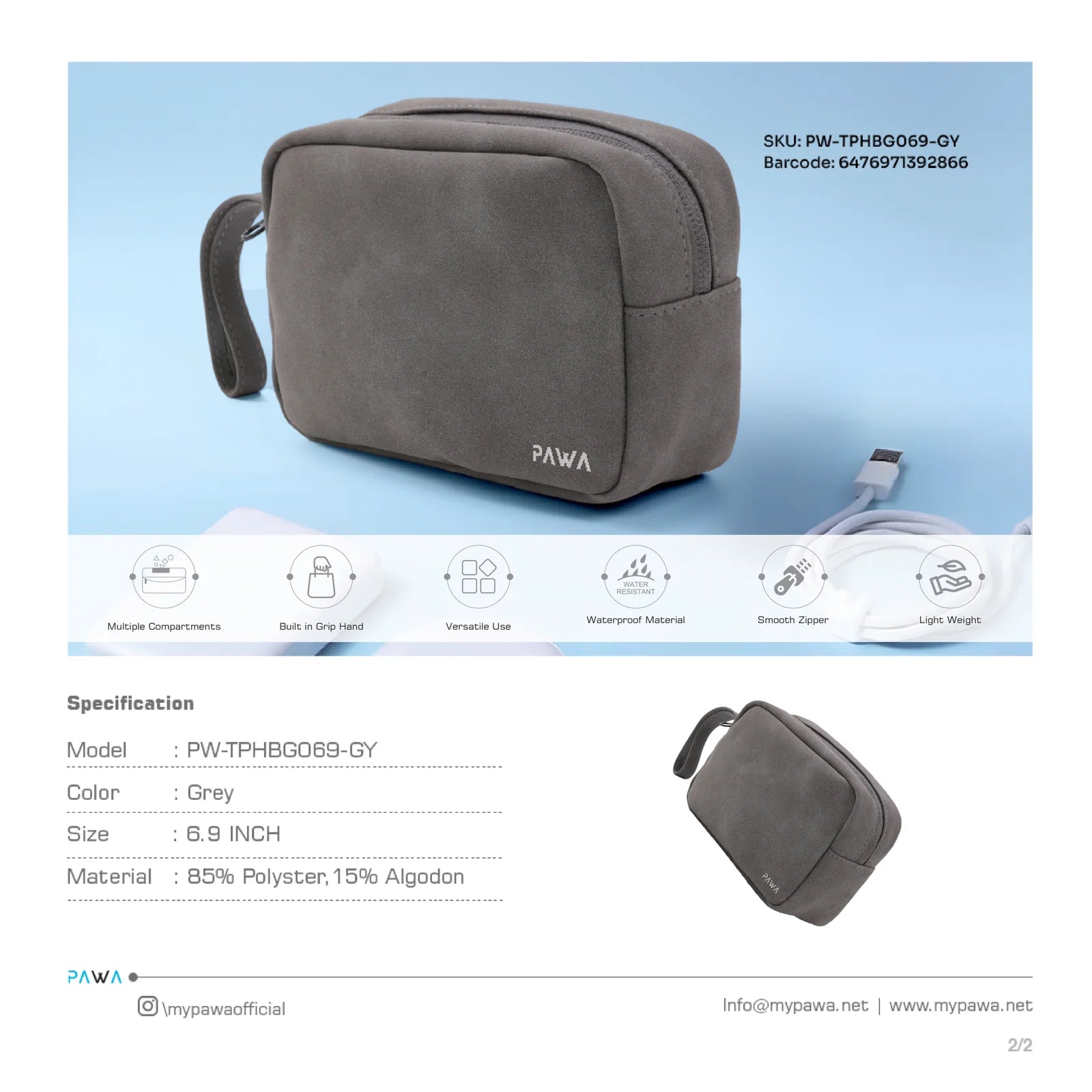 PAWA Bello Travel Pouch - Gray