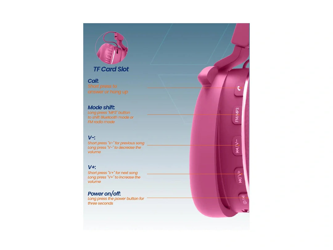 Moxedo Junior Poe Wireless On-Ear Headphones for Kids - Pink