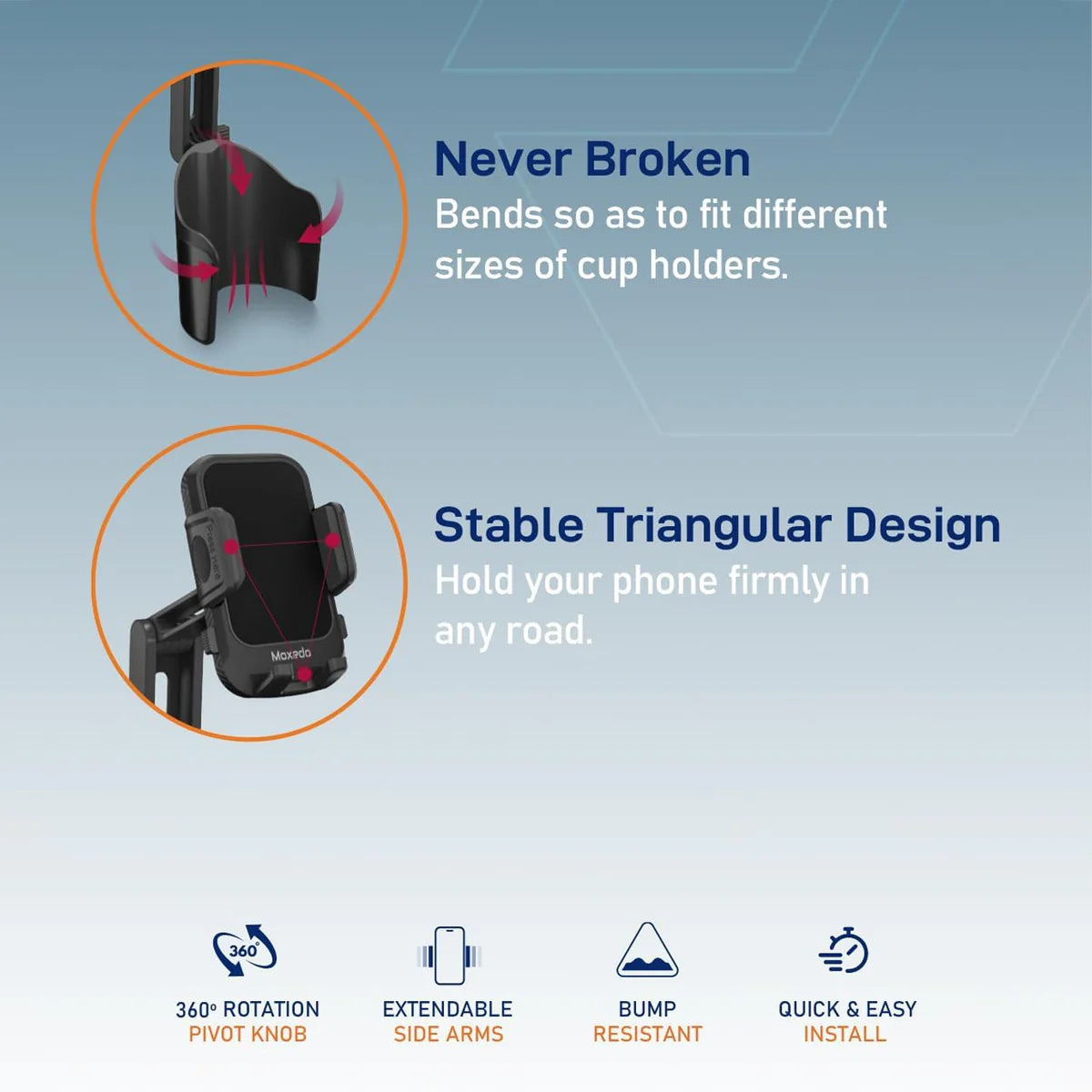 Moxedo Cup-Holder Car Phone Mount One Touch Lock Mobile Phone Stand (MX-CM076) - Black Moxedo Cup-Holder Car Phone Mount One Touch Lock Mobile Phone Stand (MX-CM076) - Black