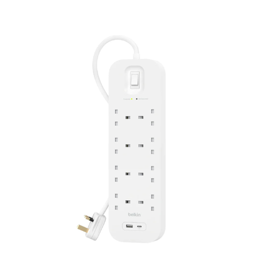 Belkin 8-Outlet Surge Protector 18W USB-A & USB-C Ports (2m Cord) - White