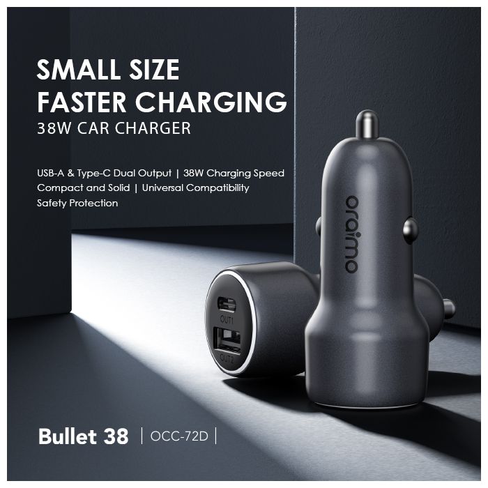 Oraimo Bullet 38 38W Fast Charging Compact Safe Car Charger Oraimo Bullet 38 38W Fast Charging Compact Safe Car Charger