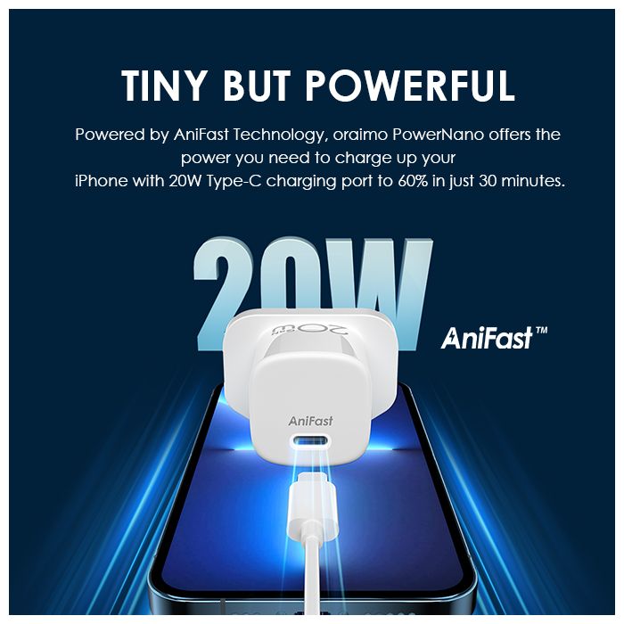 Oraimo PowerNano 20W PD Super Speed Charger Kit with Type-C to Lightning Cable Oraimo PowerNano 20W PD Super Speed Charger Kit with Type-C to Lightning Cable
