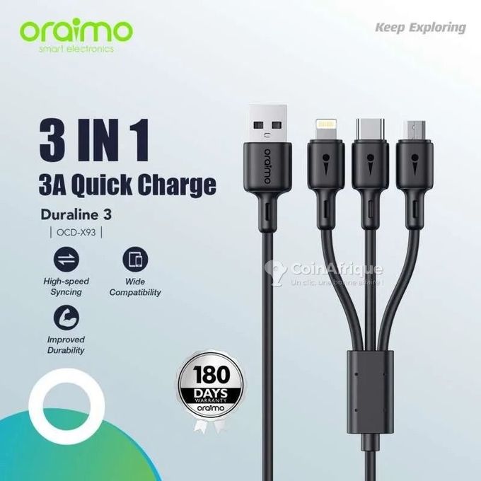 Oraimo OCD-X93 3 In 1 Fast Charging Cable