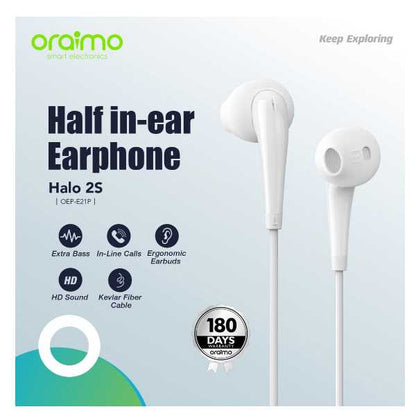 Oraimo Halo 2S OEP-E21P Wired Earphones with Mic, White