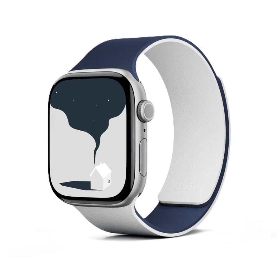 Moft Snap Duo Apple Watch Band Navy Blue and Misty Cove – dual-color magnetic silicone strap for Apple Watch available online in Doha, Qatar.