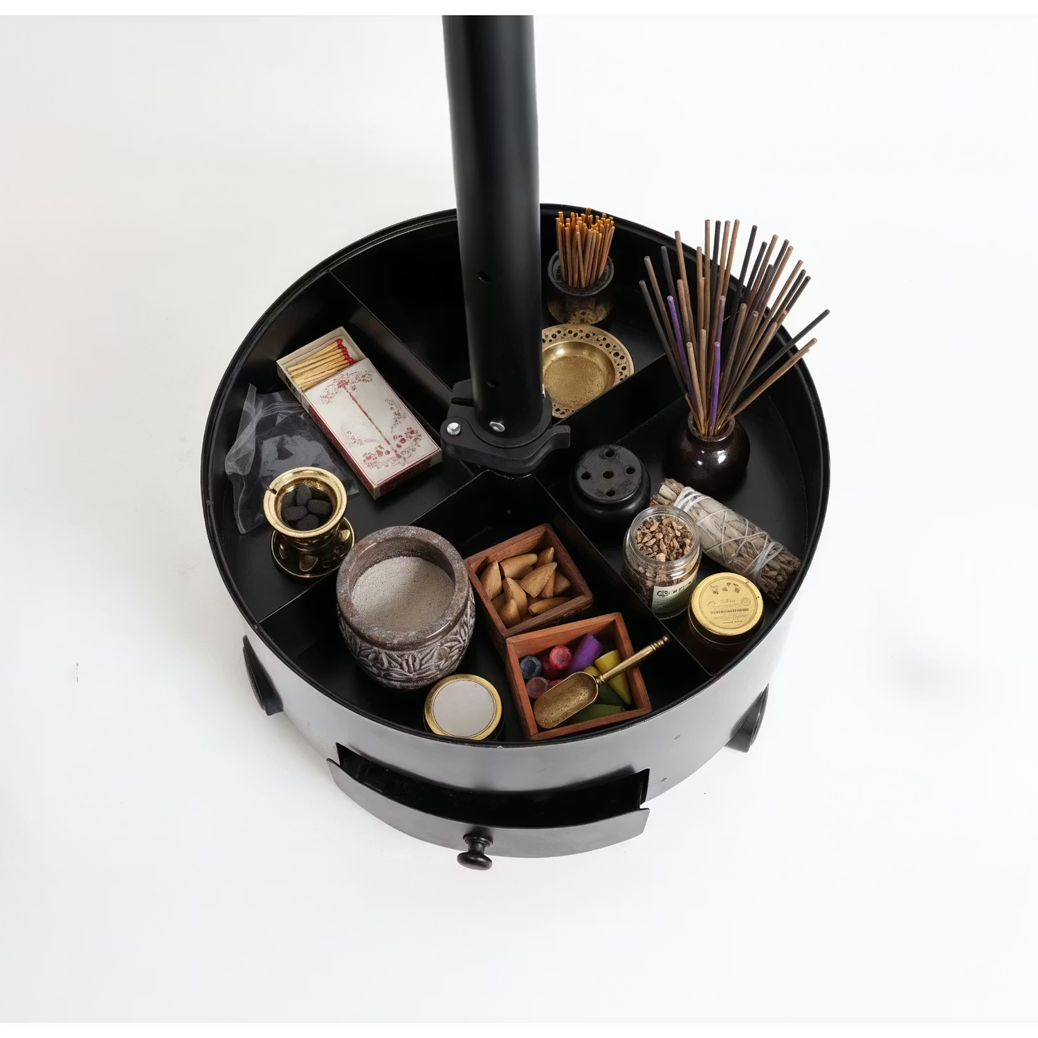Porodo ESSENTIA Clothing Bakhour Hanger with Storage Tray & Wheels, 156cm Height, Hanger Hook Design, Easy-Move Base, Ventilation Holes, Sturdy Base, Bukhour Incense Burner Stand for Clothes (black)
