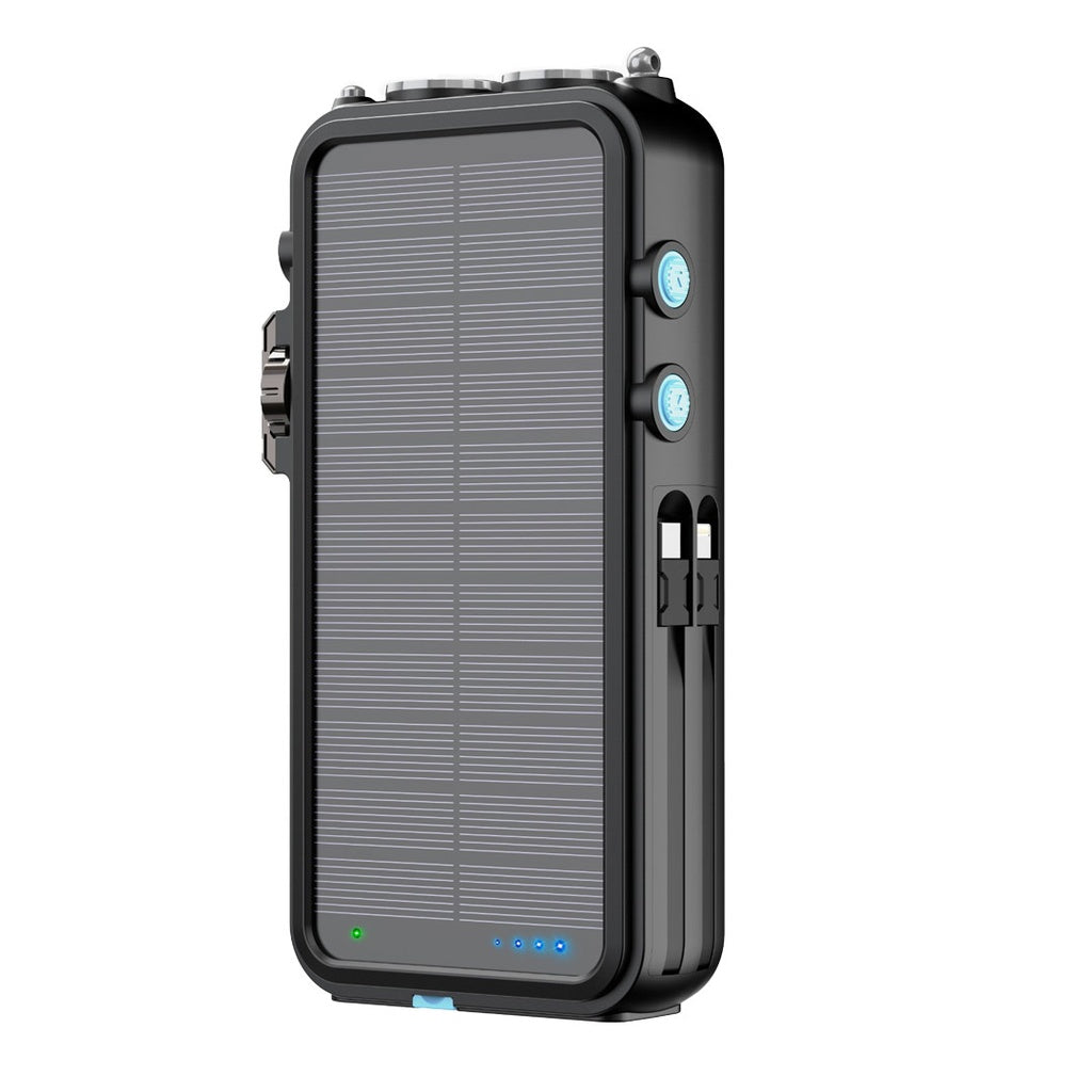 Powerology 16000mAh Solar Power Bank with FM Radio Speaker & Lights – Black