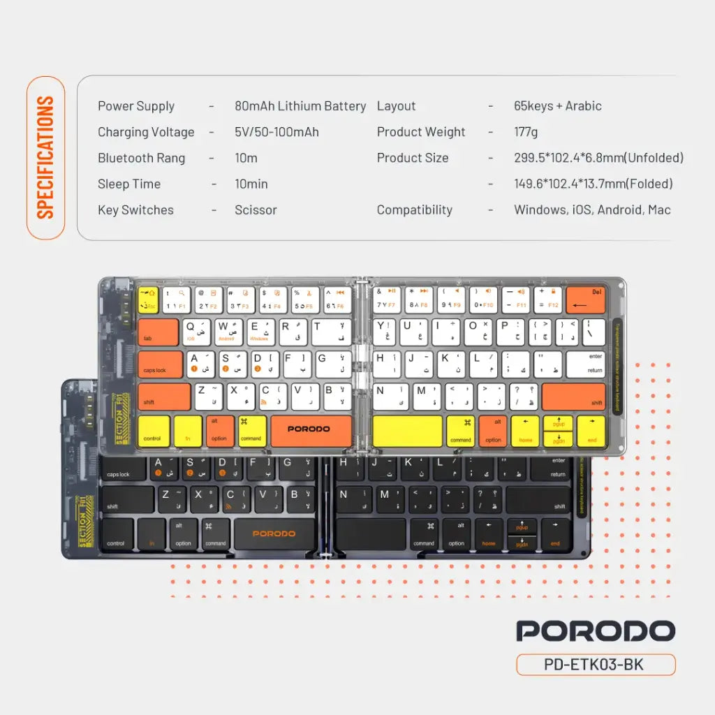 Porodo Crystal Shell Wireless Keyboard Porodo Crystal Shell Wireless Keyboard