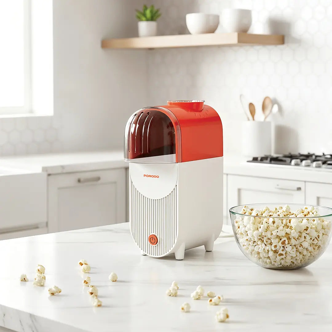 Porodo Lifestyle Popper Hot Air Popcorn Maker with Measuring Cup - White & Orange Porodo Lifestyle Popper Hot Air Popcorn Maker with Measuring Cup - White & Orange