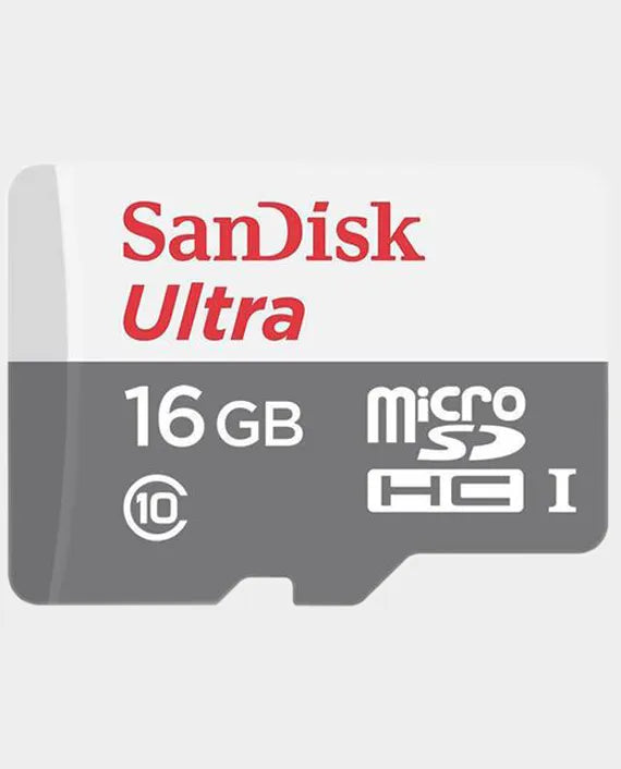 SanDisk Ultra 16GB Class 10 microSD card with 100MB/s speed for reliable storage, available in Qatar.
