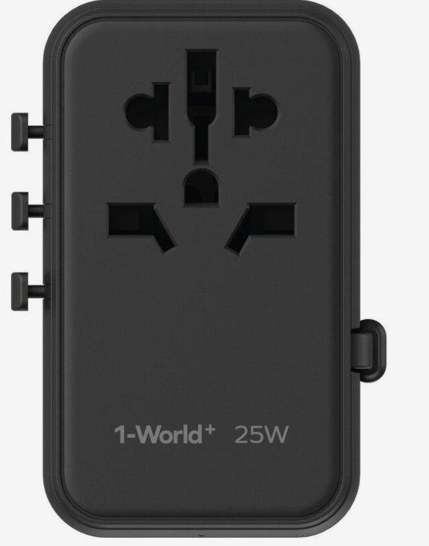 Momax 1-World+ 3-Ports Travel Charger with Built-In USB-C Cable (25W) - Black