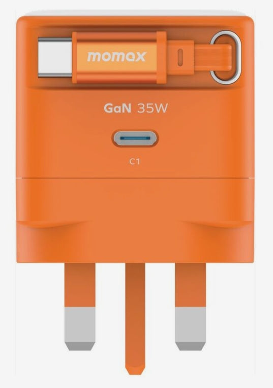 Momax 1-Charge 35W Gan 1 Port Charger With Built-In USB-C Cable - Orange