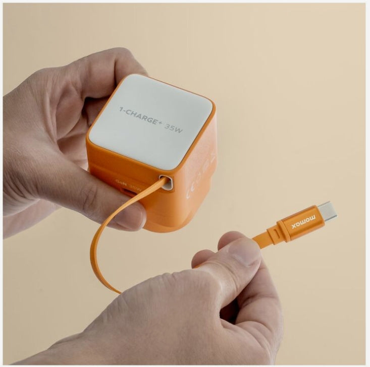Momax 1-Charge 35W Gan 1 Port Charger With Built-In USB-C Cable - Orange
