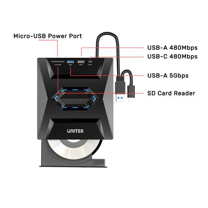 Unitek 5-in-1 External Optical CD Drive with USB Hub (CD/DVD Writer) Unitek 5-in-1 External Optical CD Drive with USB Hub (CD/DVD Writer)