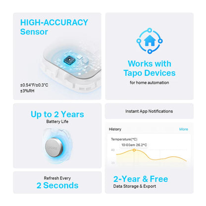 Tp-Link TAPO T310 Smart Temperature & Humidity Sensor 2 Second Data Refresh Inst