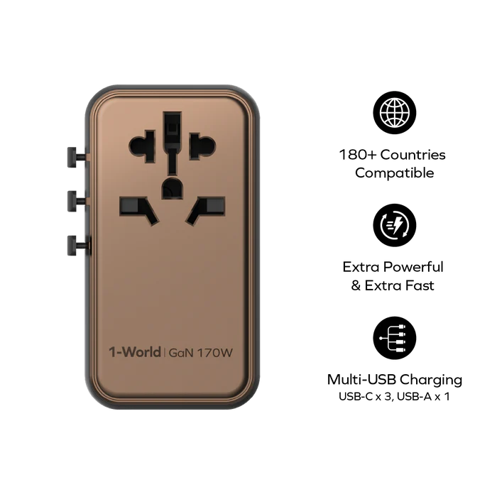 Momax UA17D 4 Port Travel Adaptor 170W - Desert Titanium