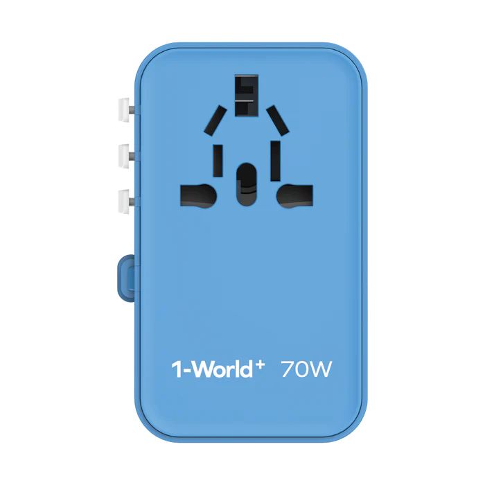 MOMAX 1-World+ 3-Port Travel GaN Charger With Built-in USB-C Cable 70W