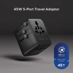 Momax 1-World² 45W 5-Port Dual AC Travel Adapter - Black