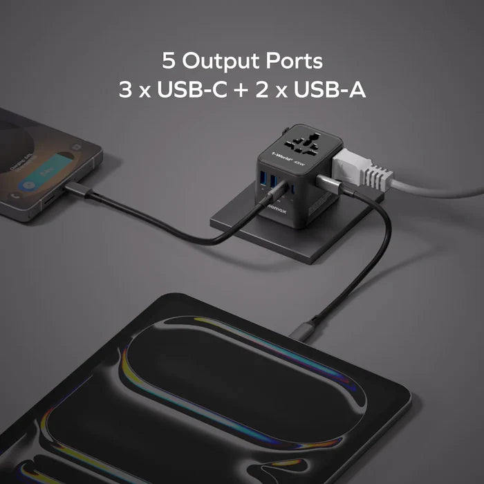 Momax 1-World² 45W 5-Port Dual AC Travel Adapter - Black Momax 1-World² 45W 5-Port Dual AC Travel Adapter - Black