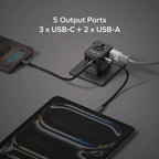 Momax 1-World² 45W 5-Port Dual AC Travel Adapter - Black