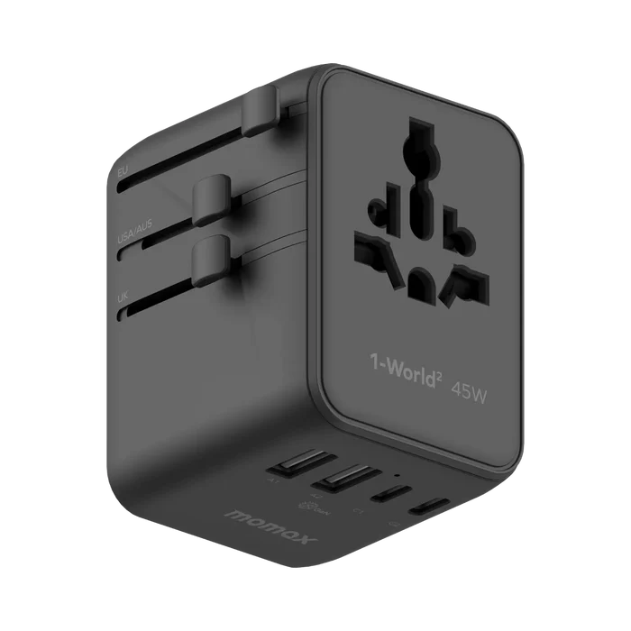 Momax 1-World² 45W 5-Port Dual AC Travel Adapter - Black Momax 1-World² 45W 5-Port Dual AC Travel Adapter - Black