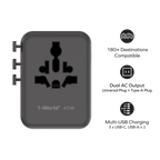 Momax 1-World² 45W 5-Port Dual AC Travel Adapter - Black