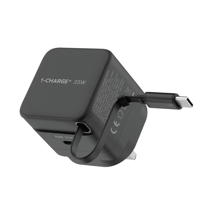 Momax 1-Charge+ 1-Port GaN Charger With Built-In USB-C Cable 35W