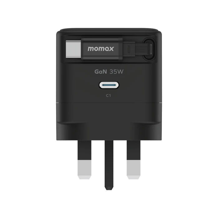 Momax 1-Charge+ 1-Port GaN Charger With Built-In USB-C Cable 35W