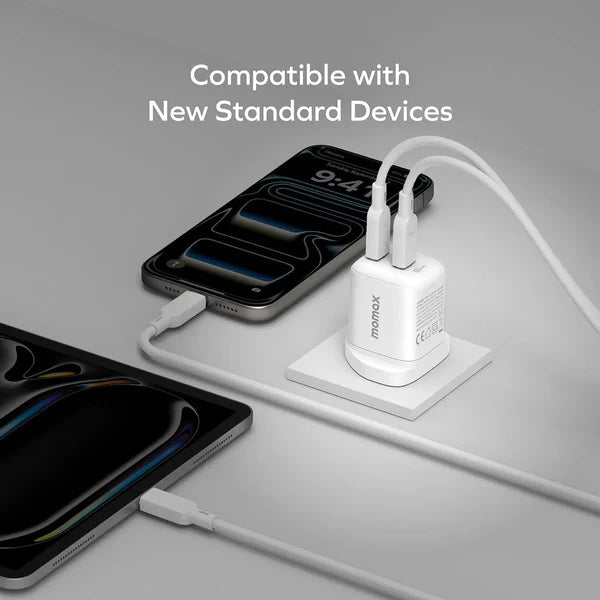 Momax 1-Charge 45W Dual USB-C GaN Charger - White