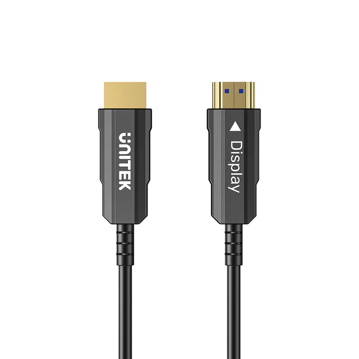 Unitek 30M HDMI Fiber Optic Cable supporting 4K 60Hz UHD signal for long-distance transmission – available in Qatar.