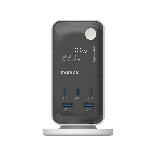 Momax 1-Charge Work Flow 6-Outlet Digital Display Power Tower with USB - Black
