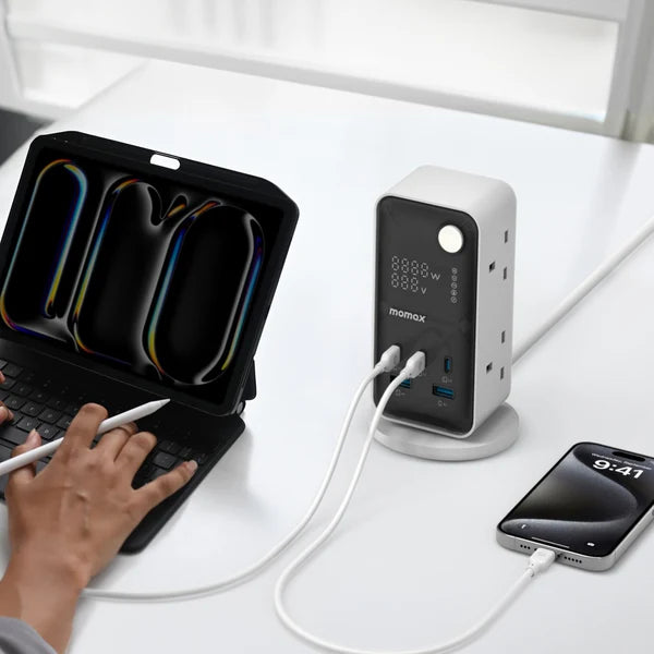Momax 1-Charge Work Flow 6-Outlet Digital Display Power Tower with USB - Black Momax 1-Charge Work Flow 6-Outlet Digital Display Power Tower with USB - Black