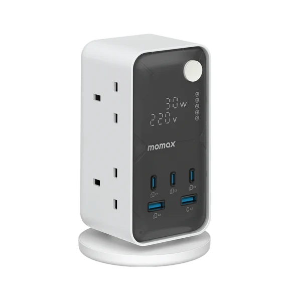 Momax 1-Charge Work Flow 6-Outlet Digital Display Power Tower with USB - Black