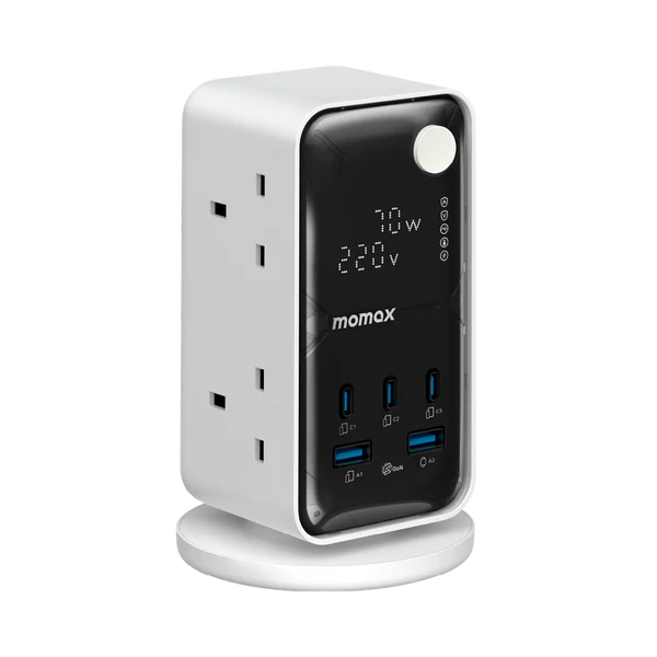 Momax 1-Charge 70W Work Flow 6-Outlet Digital Display Power Tower with USB - White