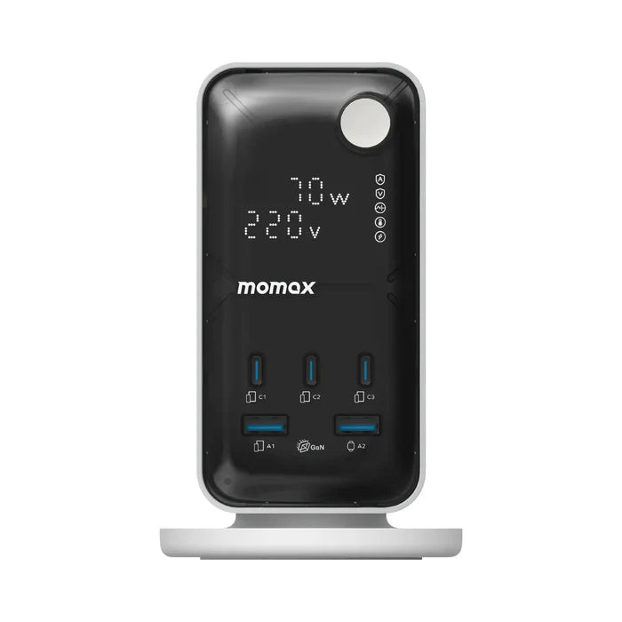 Momax 1-Charge 70W Work Flow 6-Outlet Digital Display Power Tower with USB - White