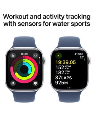 Apple Watch Series 10 GPS + Cellular 42mm Silver Aluminum Case with Denim Sport Band M/L - MWX43